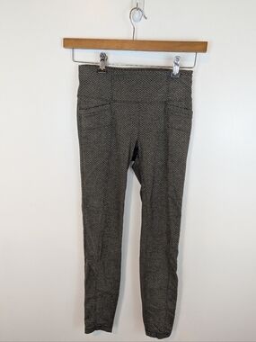 Athleta Metro High Rise Green Patterned Leggings, Sz S
